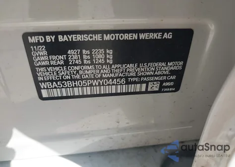 2023 BMW 530 I from USA, damaged, VIN WBA53BH05PWY04456